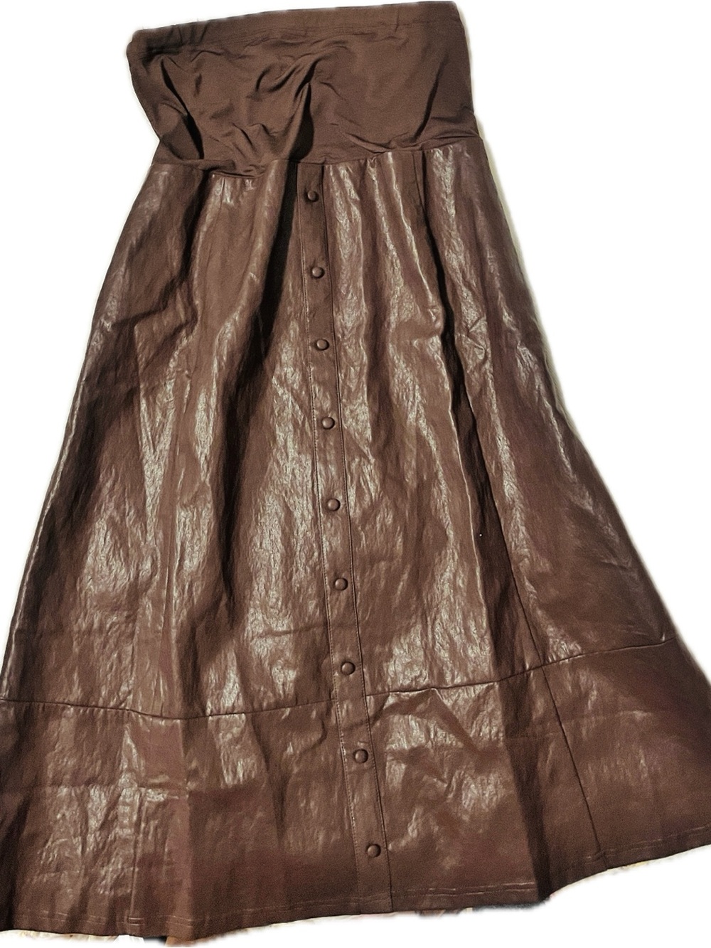 Dark chocolate Faux Leather Midi Dress with Button Front
